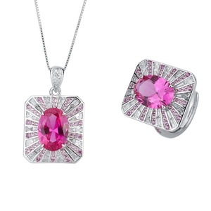 Fashion Eco-friendly Copper Rose Cut 18MM Cubic Zirconia Bridal Necklace <b>Earrings</b> Set With Pink Stones for Wedding Ceremony - Product Image 1