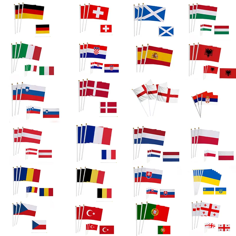 Hot Selling Costom Logo14*21 Cm Polyester Europe Germany Hand Waving Flag With Plastic Pole Or Wood Pole For Sports Competition