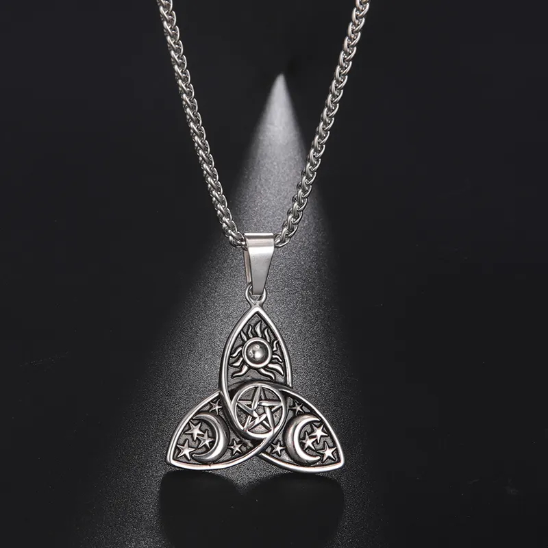 Vintage Stainless Steel Wicca Sun Star Moon Pendants Necklace Stainless Steel Necklaces Men Pendant Viking Celtic Knot Jewelry