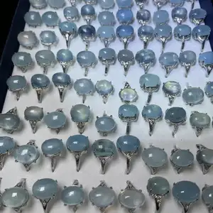 Natural Gemstone Lepidolite Ring Healing Stones High Quality Aquamarine Rings For Jewelry Gift