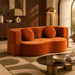 <span class=keywords><strong>Canapé</strong></span> de sol incurvé en chenille <span class=keywords><strong>terracotta</strong></span> 2 places, <span class=keywords><strong>convertible</strong></span> en lit futon, compressé sous vide, pour home cinéma - Product Image 1