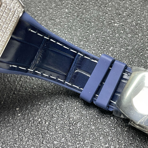 Montre pour homme de la série V45, luxe, échelle temporelle arc-en-ciel, entièrement sertie de diamants, bracelet en cuir bleu, entièrement automatique, mécanique, verre saphir - Product Image 3