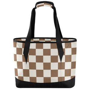 Bolsa de Almuerzo Personalizada a Cuadros Marrones para Mujer, para Compras y Uso al Aire Libre, Bolsa Térmica al por Mayor con Cierre de Cremallera - Product Image 1