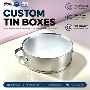 Premium Large Round Metal Cookie <strong>Tin</strong> With Handle Durable Galvanized <strong>Cake</strong> <strong>Storage</strong> Box LFGB Certified Food Safe Wholesale - Product Image 1