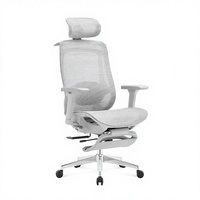 Chaise de bureau pivotante ergonomique moderne en tissu maillé avec cadre métallique, appui-tête réglable, vérin à gaz, repose-pieds et assise en mousse PU