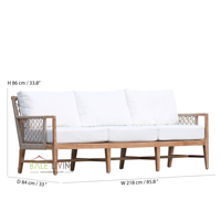 Sofá Moderno de Tres Plazas Bale Living Sweden, Fabricado con Madera de Teca Duradera y Elegante Tejido de Ratán para Espacios Exteriores, Resorts y Hoteles