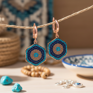 Pendientes colgantes de ojo turco con diseño hexagonal, amuleto de la suerte, piedra turquesa, venta al por mayor turca, joyería de plata de ley 925 - Product Image 2