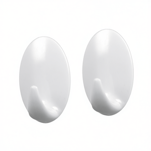 Metaltex Large Egg Shaped Adhesive <b>Hooks</b> Set Of 2 White Wall Mount <b>Hooks</b> For Bathroom <b>Kitchen</b> Use - Product Image 2