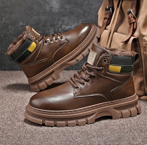 Chaussures de travail pour homme, style britannique, bottes hautes d'automne, imperméables, en cuir, à lacets, durables, polyvalentes, décontractées, tendance, antidérapantes - Product Image 1