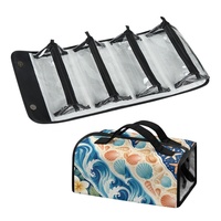 Tas Kosmetik Perjalanan Lipat Motif Bunga Plumeria Hawaii dengan Kompartemen Transparan yang Dapat Dilepas untuk Perjalanan