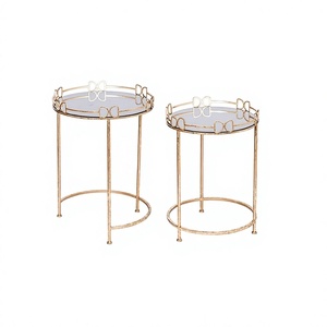 Set Of 2 Metal And Glass Food Serving Tray With Stand Round Shape Customized Size Tea Coffee Serving Tray - Product Image 1