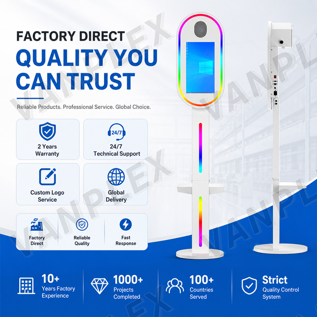 Instant Print DSLR Photo Booth 15.6 Inch Touch Screen Aircraft Metal Selfie Booth with Oval Umbrella All Accessories Included