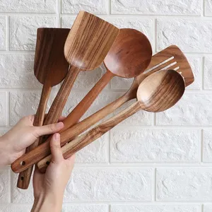 Natural Wood Spoon Ladle Long Rice Soup Cooking Stirring Spoon Solid Wood Dessert Spoon Cookware