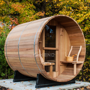 Sauna extérieur en baril, construction en redwood et hemlock, pour 2 à 4 personnes, installation de luxe pour villa et appartement, panneau de commande, chauffage - Product Image 2