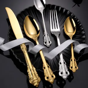 Wedding Palace Style Cutlery Set Stainless Steel Dinner Knife Fork Spoon Dinnerware Set