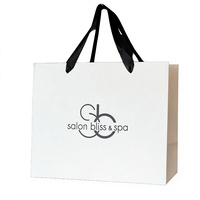 Sac shopping en papier carton blanc de luxe personnalisé avec poignée en ruban satiné noir pour boutique de vêtements, salon de beauté, emballage cadeau