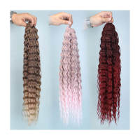 Extensions de Tissage Cheveux Synthétiques Ondulés Profonds Crochet Ondes Bouclées Goddess Braids de 24-30 Pouces avec Couleur Ombrée Blonde
