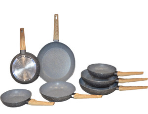 Juego de utensilios de cocina de aluminio forjado con recubrimiento de mármol antiadherente, sartén con tacto suave de madera, superventas - Product Image 1