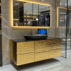 <span class=keywords><strong>Mobile</strong></span> da Bagno <span class=keywords><strong>Angolare</strong></span> di Lusso Personalizzato Oro con <span class=keywords><strong>Lavabo</strong></span> Stile Royal e Minimalista - Product Image 2