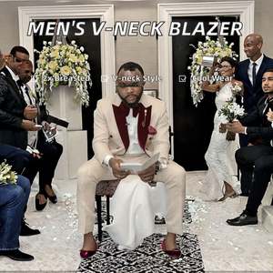 Weddings Formal Events Double Breasted Pleated Serge Zipper Fly Wholesale <strong>Men's</strong> V-Neck <strong>Blazer</strong> Slim Fit Bespoke Groom <strong>Outfit</strong> - Product Image 2