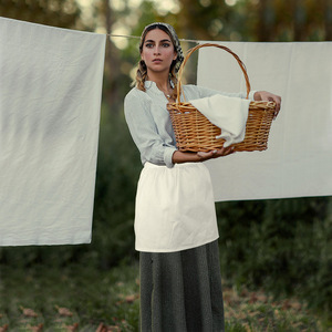 White Apron Women Woven Solid Color Short Restaurant Bar Uniform Maid Dress Style - Product Image 3
