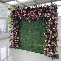 Dinding Dekorasi Pampas Mewah 5D, Rumput Pampas Buatan, Bunga Artifisial untuk Pernikahan, Latar Belakang Boho 8x8, Dinding Bunga Pampas Mawar Pink