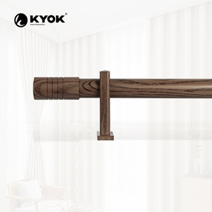 Ensemble de tringles à rideaux simples en fer aspect bois de noyer foncé, diamètre 22/25 mm, plusieurs embouts interchangeables - Product Image 3
