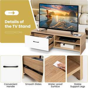 モダンな2層収納55インチテレビスタンド木製エンターテインメントメディアキャビネット引き出し付き寝室用テレビコンソールテーブル - Product Image 2