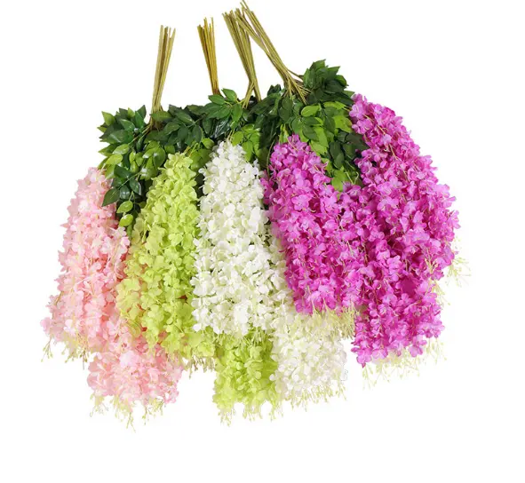 Décoration de mariage violet jual bunga lustre glycine guirlande suspendue rotin glycine fleurs artificielles