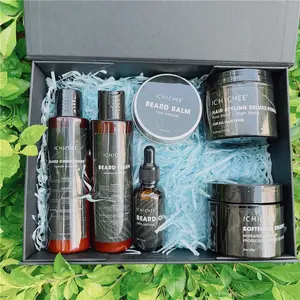 Private Label Men&#39;s Beard Care Set with Custom Growth Skin Care and Beard Oil Bottle and Packaging Box OEM/ODM Soften