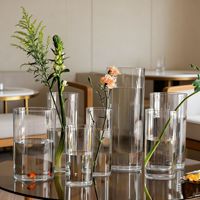 Vase à fleurs cylindrique transparent en acrylique de 50 cm de diamètre, idéal pour les centres de table de mariage (vente en gros)