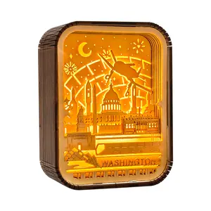 Washington City Custom Creative Wood Carved Lights Warm Lights LED Small Gift Box