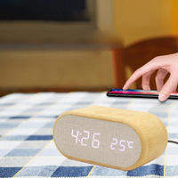 Amboo-reloj despertador de carga inalámbrica para teléfono móvil, dispositivo electrónico de madera multifunción con control de voz y silenciador digital, 10W
