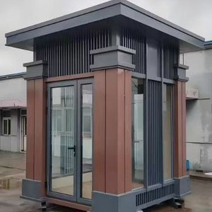 Modern Rectangular Guard House Sentry <b>Box</b> Container House with Glass Doors and Wooden Panels Outdoor Use - Product Image 1