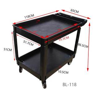 Ağır Hizmet Tipi Sessiz Düz Tablalı Plastik Alet Arabası Platformu Özelleştirilebilir Depolama 2 Katlı Yük Taşıma Servis Arabası - Product Image 4