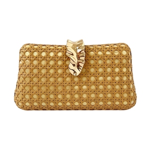 Pochette élégante en rotin tressé pour femme, sac de soirée en forme de feuille, sac à main vintage en rotin tressé avec chaîne amovible pour occasions formelles - Product Image 1