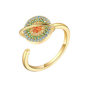 Bague tournante colorée en cuivre plaqué or avec zircone cubique, ajustable, anti-anxiété, bijou fidget pour femme - Product Image 1
