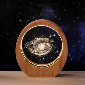 Forma ovalada de madera personalizado Mini LED Night Light Base Stand 3D Sistema <span class=keywords><strong>Solar</strong></span> Milkyway láser cristal regalo noche luz MH-F0629 - Product Image 2