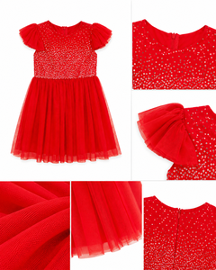 Elegant Girls' <b>Sequin</b> Party Dress with Soft Layered Tulle <b>Skirt</b> and Flutter Sleeves for Birthdays and Weddings - Product Image 3