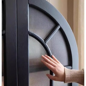 Armoire latérale en bois massif de style rétro français, à double porte, avec rangement, pour salon, vitrine en verre noir - Product Image 4
