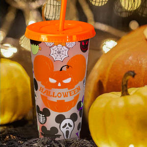 20.24 millones de vasos de plástico frío de una sola capa con pajita, que cambian de color, con diseño de calabaza fantasma, para el Festival Sagrado. - Product Image 3