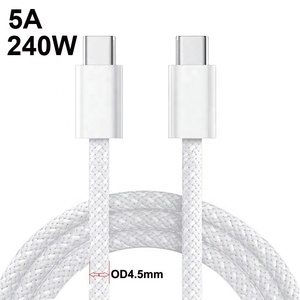 优质 1M 3.3 英尺厚尼龙编织线 48V 5A PD 240W 超级快速充电器 USB Type-C 转 USB Type-C 数据线，适用于 Apple Macbook - Product Image 1