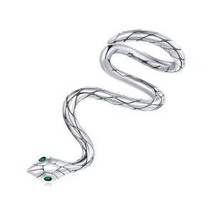 Punk Rock Style Silver Green Retro Genuine Emerald Sterling Silver 925 Snake 1 Earring Ear Cuff