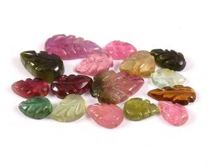 Feuille de Tourmaline naturelle sculptée à la main, Cabochon multicolore, pierre précieuse en vrac, fabrication de bijoux, Tourmaline multicolore - Product Image 3
