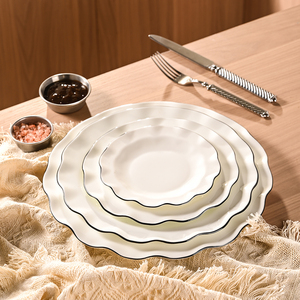Custom Luxurious Irregular Floral Shape Wedding Table Decorative Porcelain <strong>Dinner</strong> Plate <strong>Black</strong> Rim Favorable Price Ceramic <strong>Sets</strong> - Product Image 2