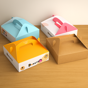 Caja a dos aguas personalizada para comida caliente, pollo frito, donas, dulces y postres, embalaje para llevar con asa para panadería o uso de comida rápida - Product Image 1