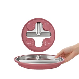 Anti Scald Baby Plates Removable Silicone Shell Stainless Steel Suction Bowl Set BPA Free Phthalate Free <b>9</b> Colors - Product Image 4