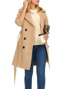 Manteau long d'hiver pour femme à double boutonnage avec col roulé en fausse laine tissée, style décontracté, écologique et coupe-vent - Product Image 3