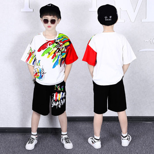 Conjuntos de Ropa de Verano 2022 para Niños, Estilo Hip Hop, Ropa Urbana, Conjunto de Camiseta de Manga Corta y Pantalones Cortos de Algodón Fino - Product Image 3