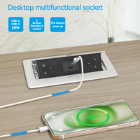 Multiprise escamotable moderne à encastrer, 2 prises de type G UK avec chargeur rapide USB-C PD 20W pour bureau de conférence